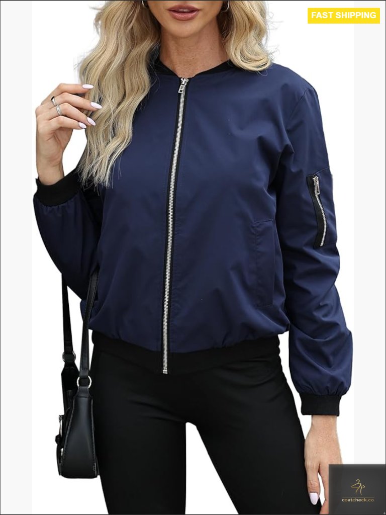 Lightweight Bomber Jacket Casual Windbreaker Zip Up With Pockets Y2k Classic